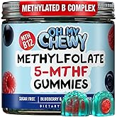 Center-Filled 5-MTHF Folate L-Methylfolate Gummies - Sugar-Free MTHFR Vitamins B Complex Support for Kids, Teens & Adults with Methylated B1, B6 and B12 Cofactor - Mood, Behavior, Cognition - 60 Count