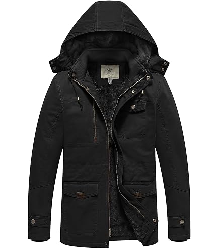 WenVen Men's Winter Fashion Canvas Coat Hooded Military Jacket