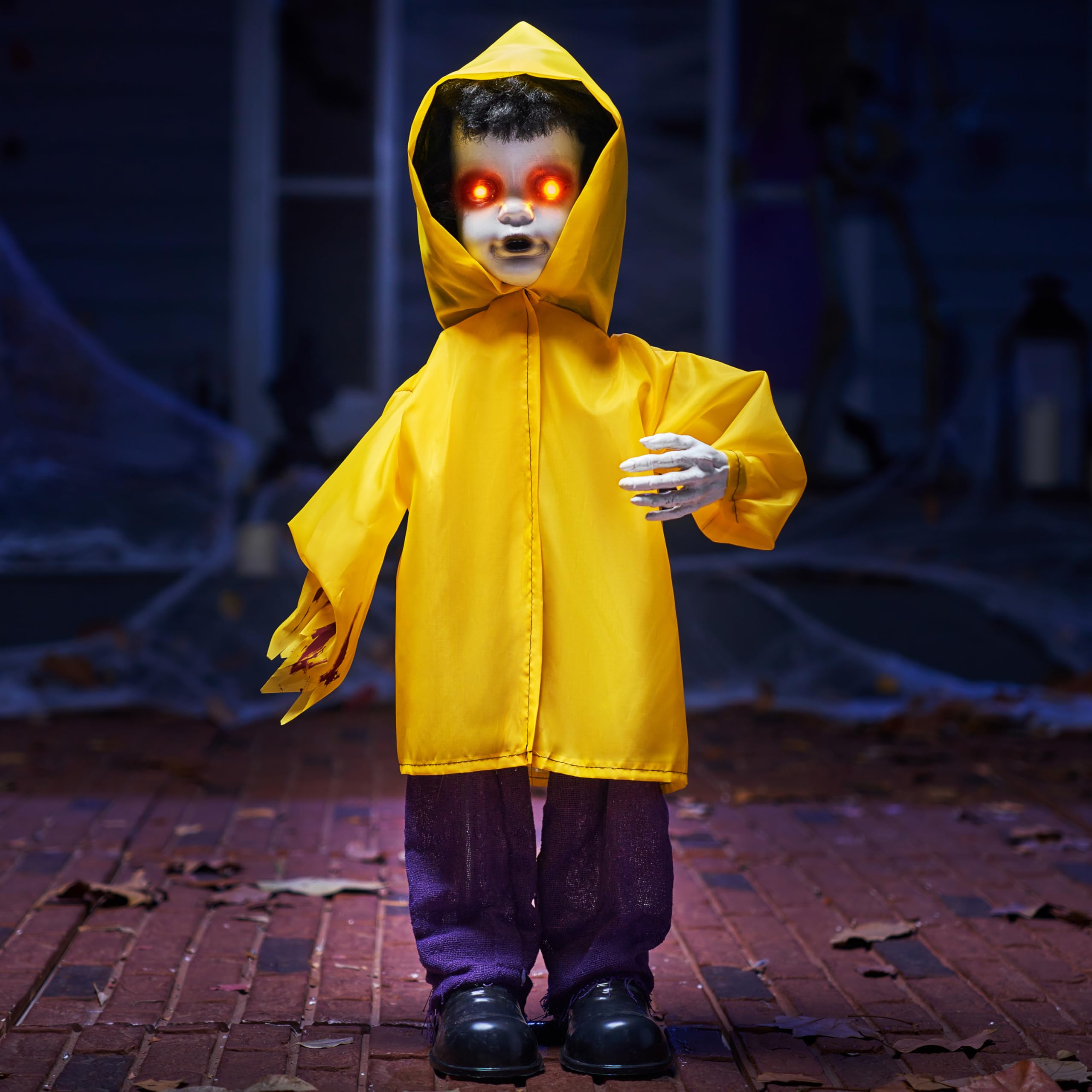 Photo 1 of JOYIN Halloween Decorations Outdoor, 34“ Life Size Animatronics Ghost Decor Props with Glowing Eyes, Sound Activated Party Supplies for Yard Lawn Haunted House
