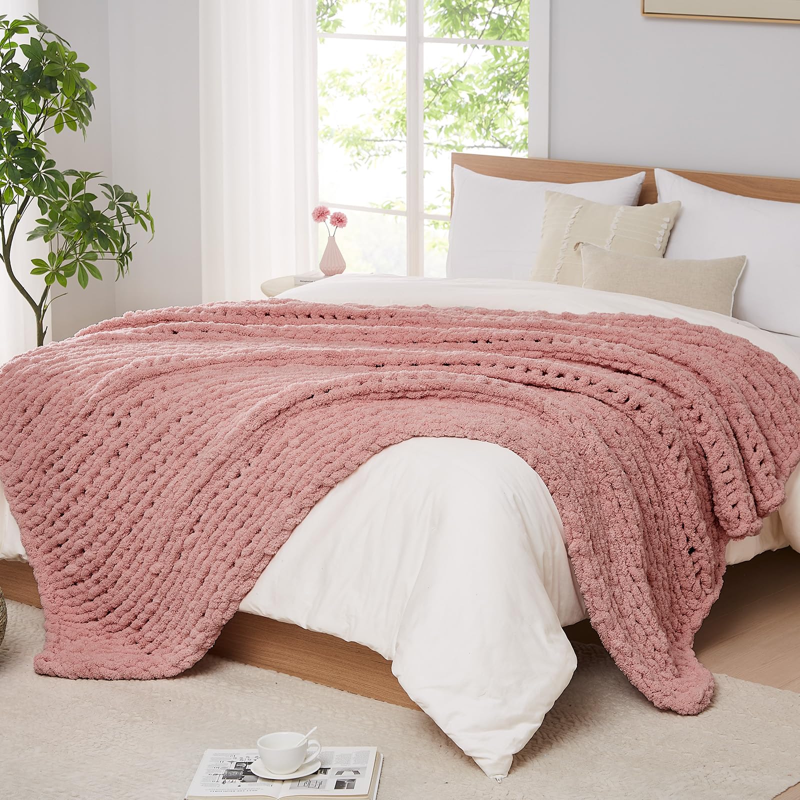 L'AGRATY Chunky Knit Blanket Throw - Soft Chunky