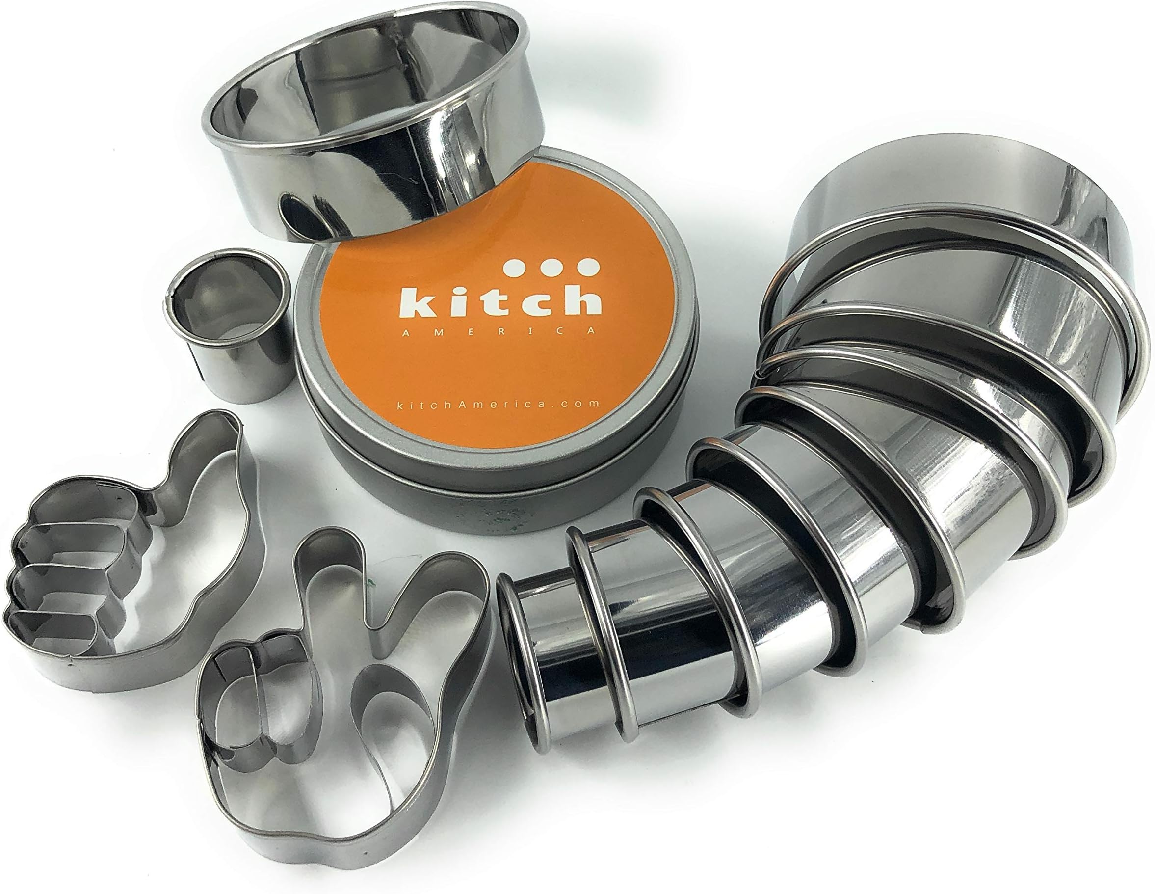Kitch America | 11 Piece Round Cookie Cutter Set. Commercial Grade Pastry Doughnut Cutter.