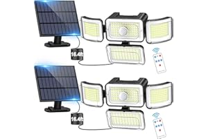 APILAB Solar Outdoor Lights, 288 LED 3500LM Motion Sensor Outdoor Lights with Remote Control, IP67 Waterproof 4 Head Solar Security Lights Separate Design Solar Flood Lights with 4 Modes for Outside