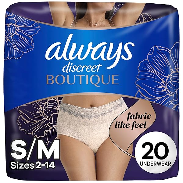 ALWAYS DISCREET BOUTIQUE INCONTINENCE AND POSTPARTUM UNDERWEAR FOR WOMEN, MAXIMUM PROTECTION, S/M, ROSY, 20 COUNT (PACKAGING MAY VARY)