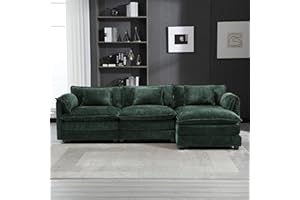 GNIXUU 112" Oversized Sectional Sofa Cloud Couch for Living Room, Modern Chenille L Shaped Couch, Comfy Boucle Modular Sofa Sleeper with Moveable Ottoman & Memory Foam(Emerald)