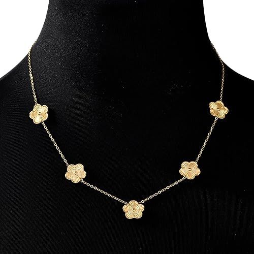 Four Leaf Clover Necklace for Women 14K Gold Plated Stainless