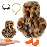 7inch Desk Goose Outfits, Mini Desktop Goose Clothes with Sunglasses &amp; Necklaces, Brown Leopard Plush Hoodie Set Accessories for Magnetic Goose Statue (Brown Leopard)