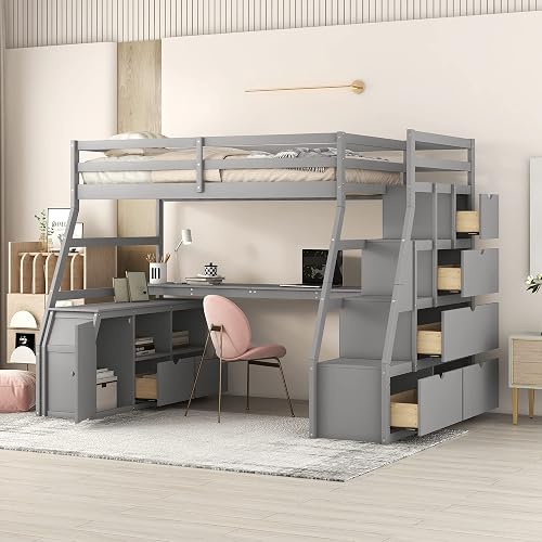 BIADNBZ Stairway Twin Size Loft Bed with Desk and Stairs Storage ...