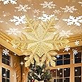 Christmas Tree Topper Lighted with 6 Projection Slides, PliMook Snowflake Christmas Tree Topper LED Rotating 3D Lighted Tree Toppers Glitter Tree Topper Projector for Christmas Tree(Gold)