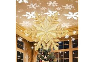 Christmas Tree Topper Lighted with 6 Projection Slides, PliMook Snowflake Christmas Tree Topper LED Rotating 3D Lighted Tree Toppers Glitter Tree Topper Projector for Christmas Tree(Gold)