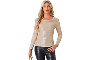 Allegra K Women's Sequin Glitter Tops Cowl Neck Long Sleeve Sparkle Clubwear Blouses