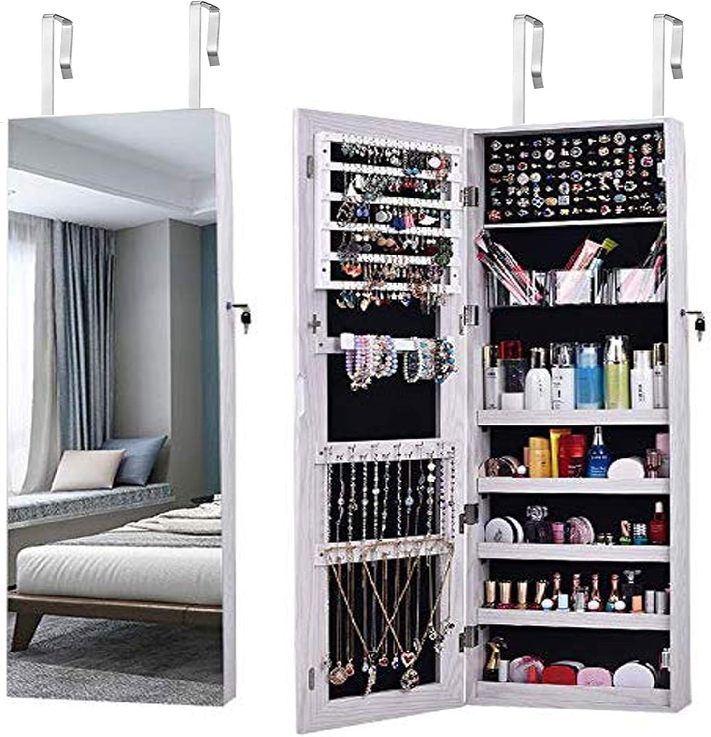 AOOU Armario Joyero, Amario para Joyas,Pantalla Completa, Espejo Grande