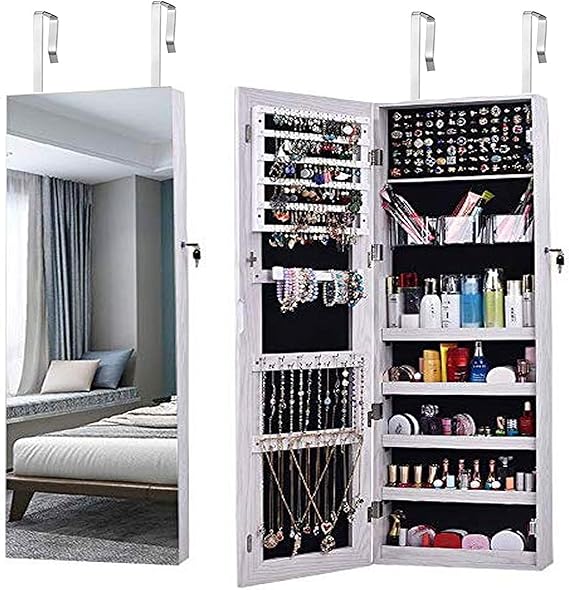 AOOU Armario Joyero, Amario para Joyas,Pantalla Completa, Espejo Grande