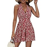 HUHOT Rompers for Women Casual Halter V Neck Backless Summer Sexy Beach Dressy 2026 2025 Short Romper Dresses with Pockets