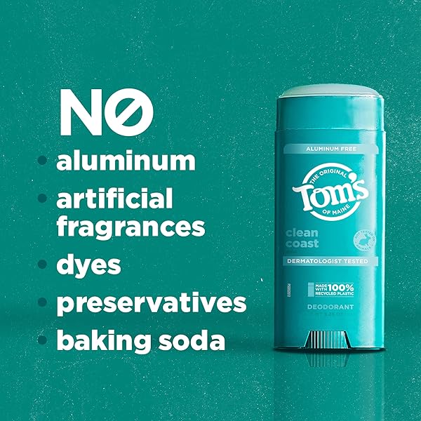 TOM’S OF MAINE CLEAN COAST ALUMINUM FREE NATURAL DEODORANT FOR WOMEN & MEN | GOES ON CLEAR | ODOR & WETNESS PROTECTION | NATURALLY DERIVED AND MOISTURE-LOCKING INGREDIENTS | 3.25 OZ