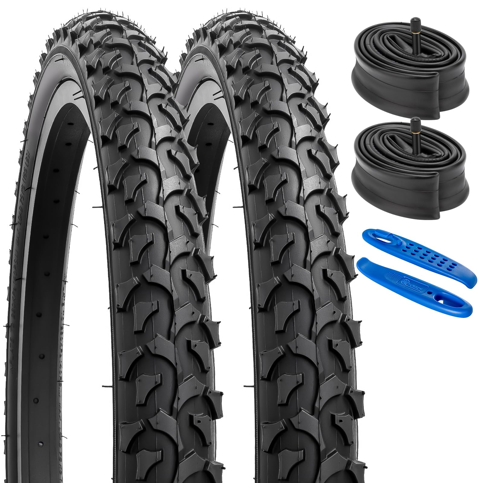 YunSCM 2Pcs 20" Bike Tyres 20x1.95 Tires 53-406 and 20" Bike Tubes AV32mm Schrader Valve, Compatible with 20 x 1.95 20x2.0 Off Road/MTB/Mountain Bike Tires and Tubes