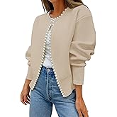 ZESICA Women's Open Front Cardigan Sweater 2026 Spring Casual Knitted Long Sleeve Pearls Trim Outerwear Coat Trendy Clothes