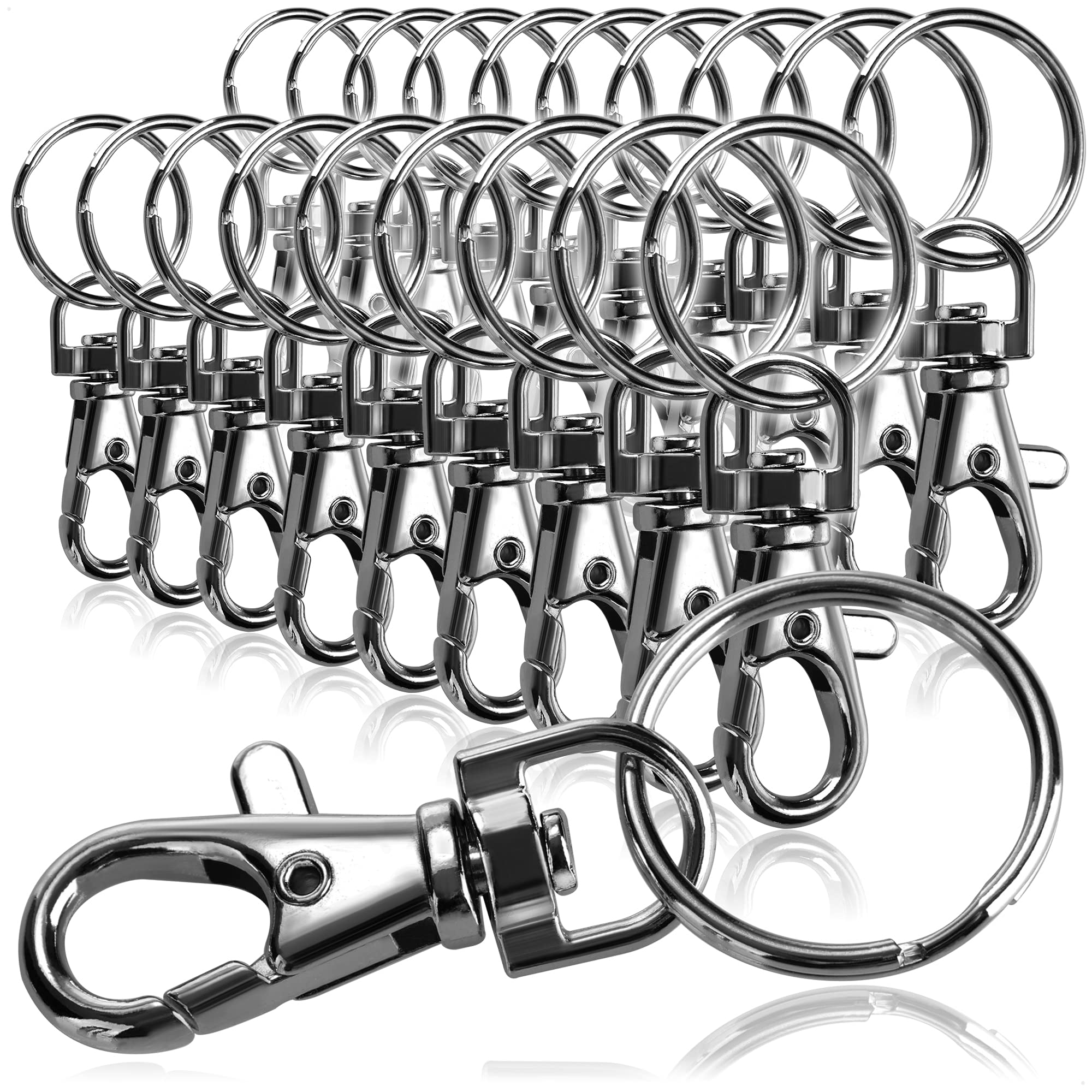 COM-FOUR® 20x snap hook with key ring - snap hook with swivel joint for key fob - 55 mm (20 pieces black)