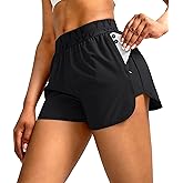 YYV Women's Running Shorts with Zipper Pockets Quick-Dry Elastic Waist Band Athletic Gym Shorts for Women with Liner