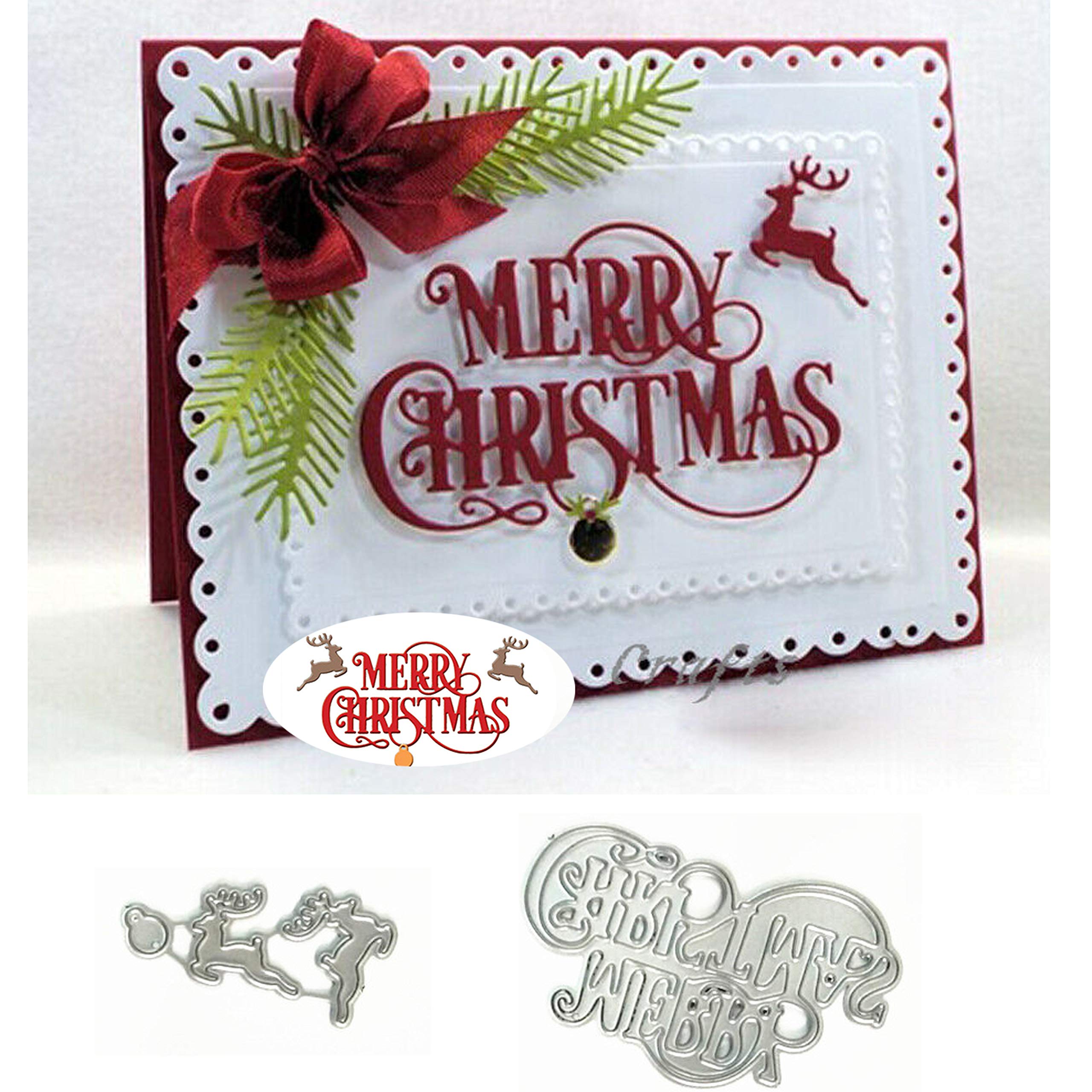 Merry Christmas Reindeer Metal Cutting Die Cuts, Merry Christmas Reindeer Stencils DIY Crafts Cards Cutting Dies Cuts for DIY Embossing Card Making Photo Decorative Paper Dies Scrapbooking