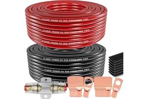 INGOULUT 100FT 8 Gauge Wire Copper Clad Aluminum CCA Black/Red with 8ga lugs,60A Fuse Holder,Heat Shrink Tube - Battery Power/Ground Cable,Car Audio Speaker,RV Trailer Amp Wiring kit (50ft Each- Black/Red)