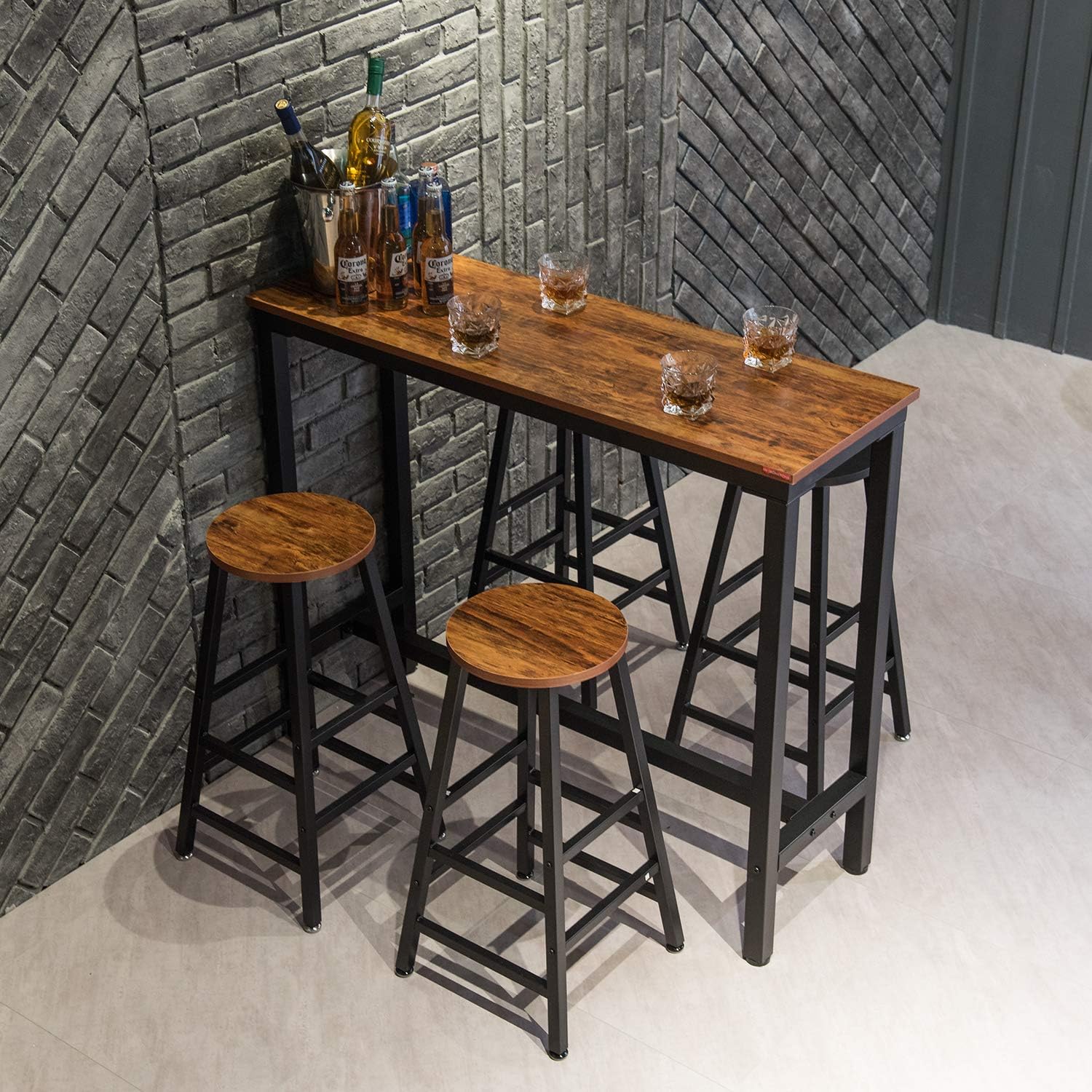 Mr IRONSTONE Pub Height Bar Stools Set of 2, Rustic Brown Bar Stool, 27.7" Pub Dining Height Stools Bistro Vintage Table Chairs (Indoor USE ONLY): Kitchen & Dining