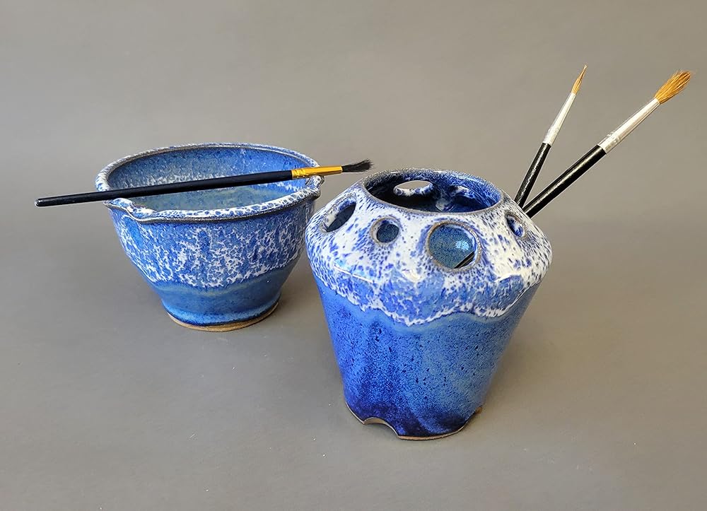 Painting Watercolor 2 pc Set Bowl Brush Caddy Rest Stand Painters Art Room Rinse