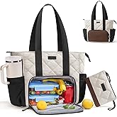 Puffer Lunch Tote Bag for Women, 15.6 Inch Laptop Work Bag with Insulated Lunch Compartment & Large Cup Holder, Lightweight Quilted Puffy Lunch Box Purse for Teacher Nurse Travel Office Daily School