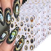 Halloween Nail Art Stickers Decals 12 Sheets Cute Ghost Flower Designs 3D Self-Adhesive Nail Stickers Spooky Ghost Bat Pumpkin Flower DIY Holiday Manicure Decoration Nail Supplies for Women