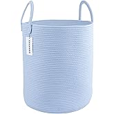 XUANGUO Cotton Rope Laundry Basket Hamper for Clothes Woven Storage Basket for Living Room Bedroom Boho Tall Rope Baskets for Blanket Toys Pillow Towels Baby Nursery Hamper Bin light blue