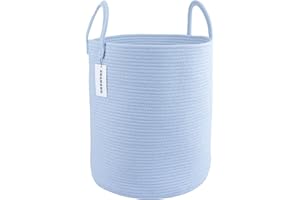 XUANGUO Cotton Rope Laundry Basket Hamper for Clothes Woven Storage Basket for Living Room Bedroom Boho Tall Rope Baskets for Blanket Toys Pillow Towels Baby Nursery Hamper Bin light blue