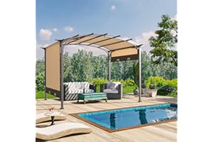 Outvita Patio Pergola, 8.8x10.8ft Arched Aluminum Gazebo with Adjustable Waterproof Sun Shade Shelter Awning for Garden Lawn Deck