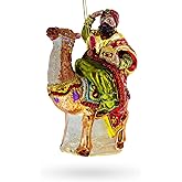 Majestic Wiseman with Gifts on Camel Blown Glass Christmas Ornament