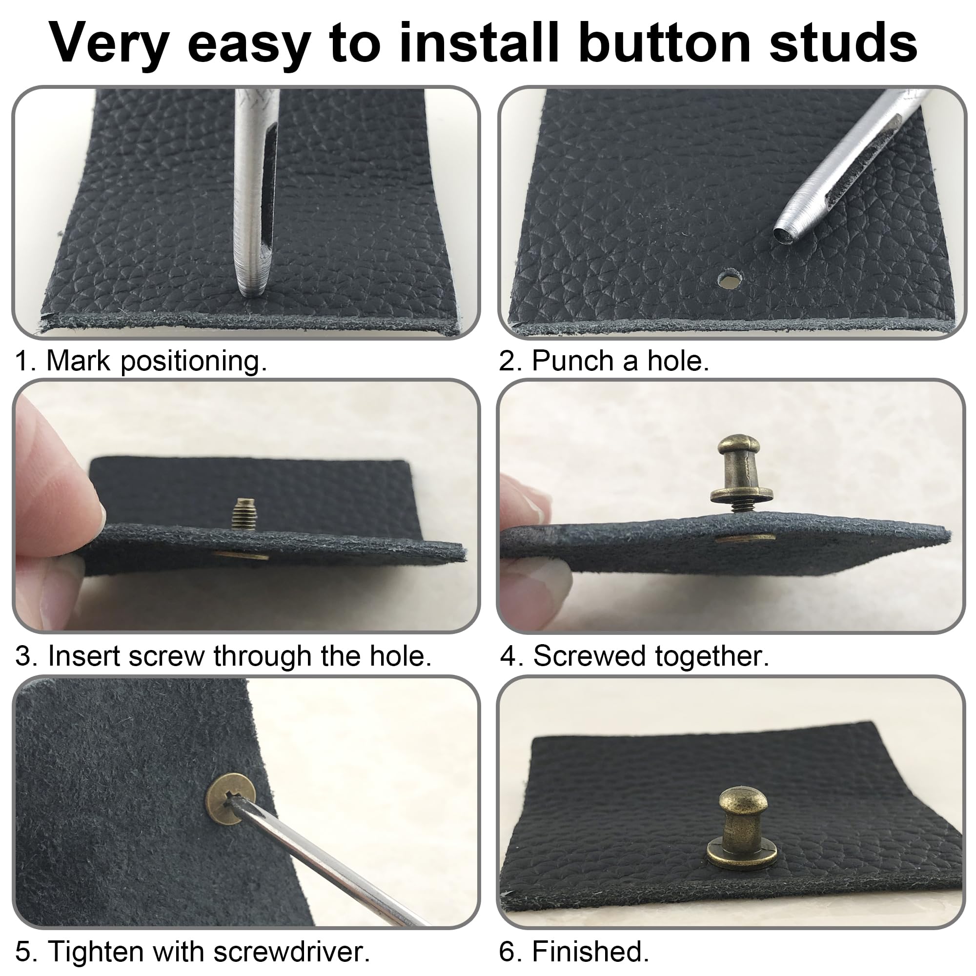 YORANYO 120 Sets Round Head Button Stud Assorted Sizes Button Screw Stud for Leather Chicago Screws Spikes and Studs Silver Leather Rivets for Repair Decorate Clothing Shoes Belts Bags Dog Collars