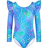 Tziharora Long Sleeve Leotards for Girls with Ruffle 4D Stretch Ballet Dance Gymnastics Tumbling Wear Size 3-10T