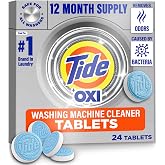 Tide Washing Machine Cleaner Tablets with Oxi, Fresh Scent, 24 Count Pack | Year Supply of Oxi Tablets Removes Odor and Residue for Long-Lasting Freshness, Safe for All Washers