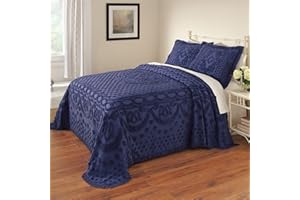 BrylaneHome Bedding Lightweight All Season Georgia Chenille Bedspread Ultra-Soft 100% Cotton with Medallion Pattern - Full, Blue