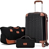 Cosbarn Carry On Luggage Sets 3 Piece, 20 Inch Luggage 22x14x9 Airline Approved with Wheels and TSA Lock, ABS Lightweight Hardshell Travel Suitcase Set with Duffel Bag Travel Bag for Men Women