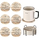 Dandat 12 Pcs Christian Coasters for Drinks with Bible Verses Backing Absorbent Christian Drink Coasters with Cork for Coffee Table with Holder for House Gifts