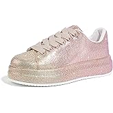 LUCKY STEP Rhinestone Sneakers for Women Platform Sparkly Glitter Bling Tennis Shoes Fashion Bedazzled Wedding Bridal Party Walking Sneakers