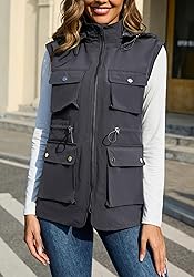 PESION Womens Packable Utility Vest Drawstring