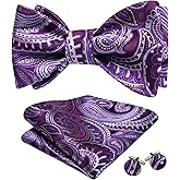 YOHOWA Bow Ties for Men Paisley Self Tie Bowtie Pocket Square Cufflinks Set Classic Woven Formal Wedding Tuxedo Party