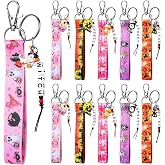 Huquary 12 Pcs Halloween Keychain Boo Basket Stuffers Wristband Keychain Bulk Ghost Pumpkin Skull Head Horror Key Chain Lanyard Spooky Gifts for Boo Basket Goodie Bag Filler Party Favor
