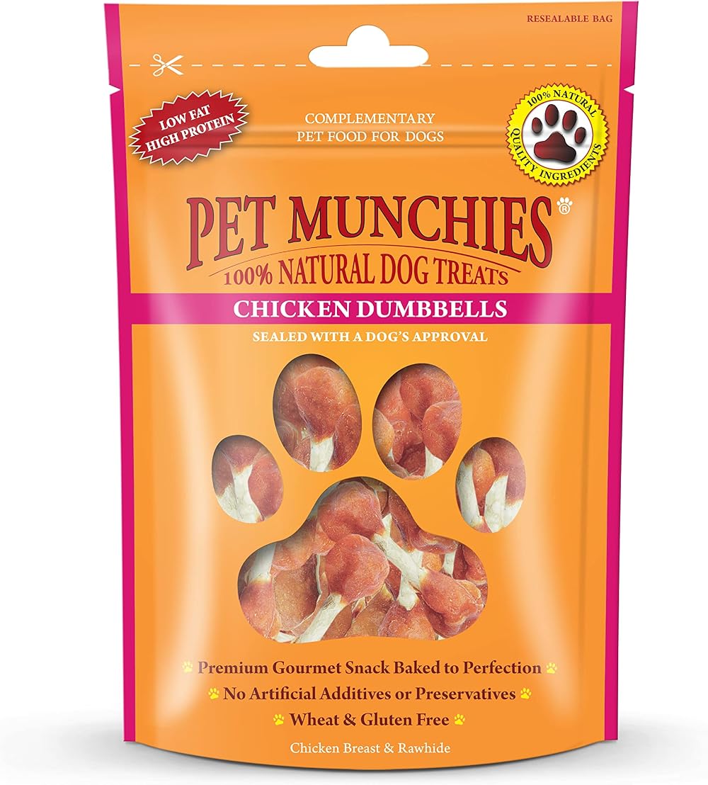 PET MUNCHIES Chicken & Rawhide Dumbbells Dog Treats 80g Grain Free