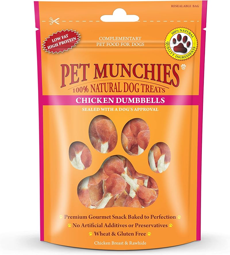 PET MUNCHIES Chicken & Rawhide Dumbbells Dog Treats 80g Grain Free