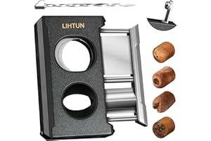 LIHTUN Cigar Cutter Guillotine 4 in 1 One Touch Straight Cut V Cutter with Cigar Punch Cigar Draw Enhancer, Stainless Steel Double Blade Cigar Clippers, Cuts Up to 60 Ring Gauge Cigars, Gift for Men