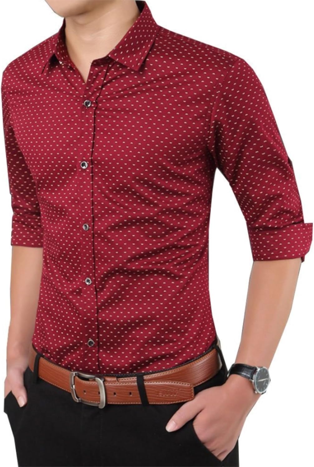Aiyino Men's 100% Cotton Long Sleeve Plaid Slim Fit Button Down Dress Shirt at  Men’s Clothing store