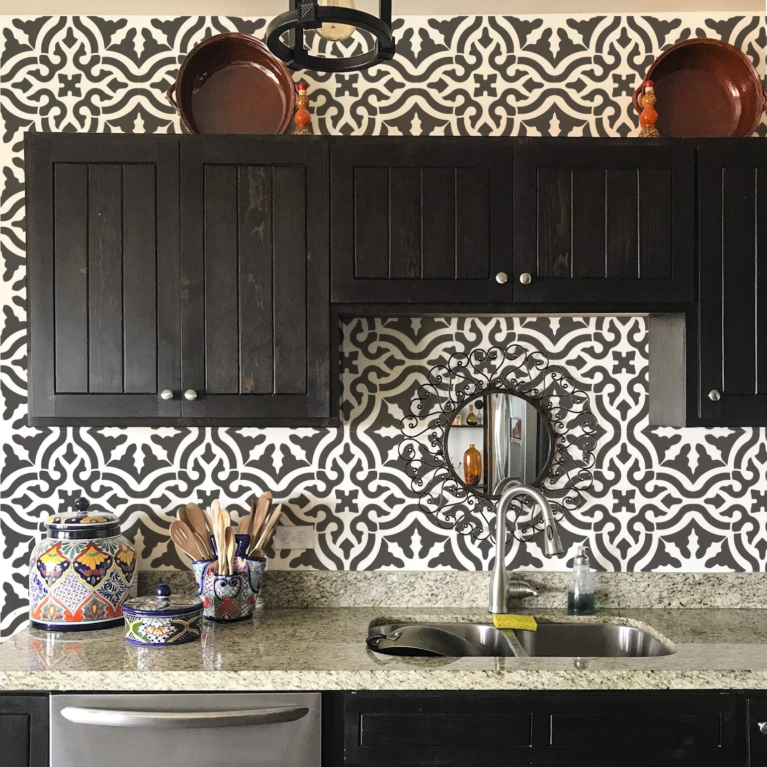 Toledo Tile Stencil for Painting Spanish Style Tiles - DIY Kitchen Backsplash and Floor Designs (Medium 8"x8")