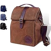 ASEBBO Insulated Lunch Bag 10L Sturdy Waxed Canvas Lunch Box for Men and Women, Leakproof Insulated Cooler Bag for Work Picnic Hiking, Lunchbox for Adults with Shoulder Strap (Brown)