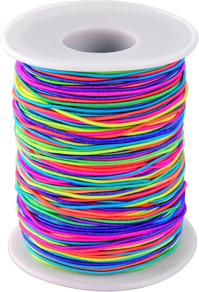 Elastic Cord Beading Cord Thread Stretch Fabric Crafting String, 1 mm (Rainbow Color, 100 m