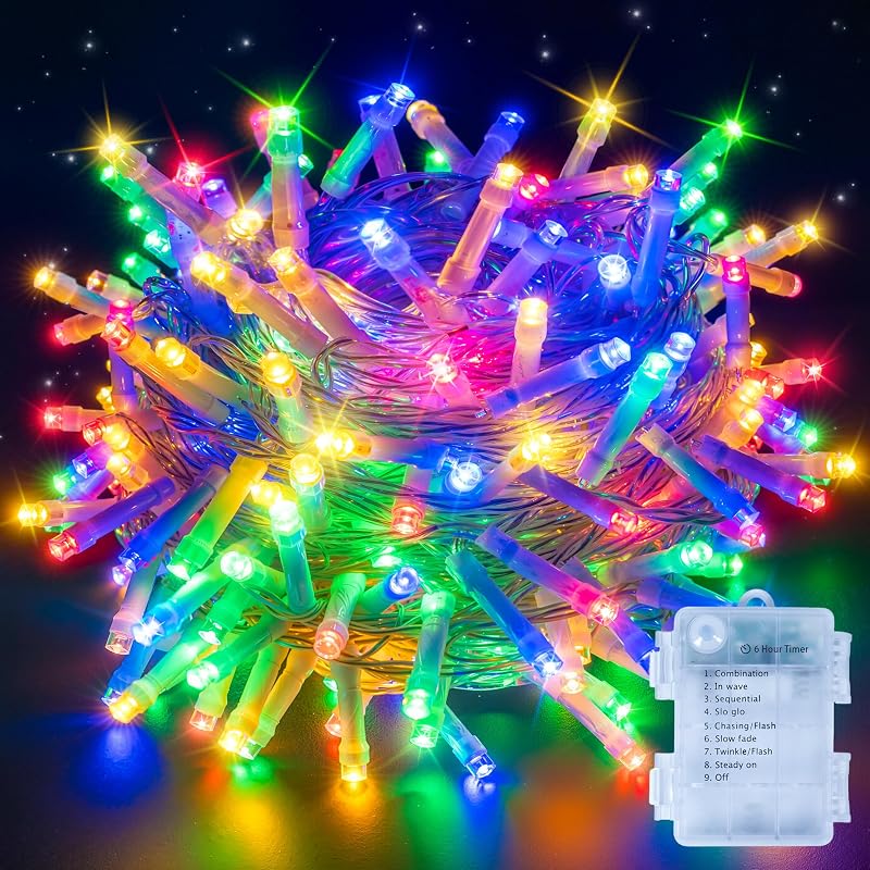 Ollny Fairy Lights Battery Operated 10m 100 LEDs Multicolour 8 Modes IP44